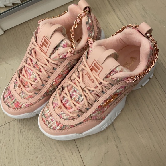 Fila Disruptor II Pink Tweed Platform Sneakers - Picture 5 of 7